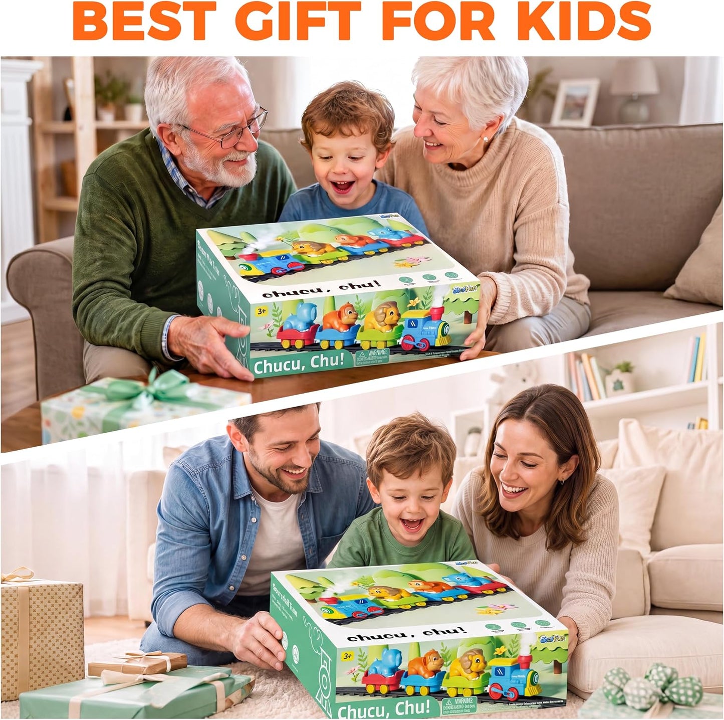 Train Set for Toddlers with Steam, Music, Lights and 3 Animal Cars