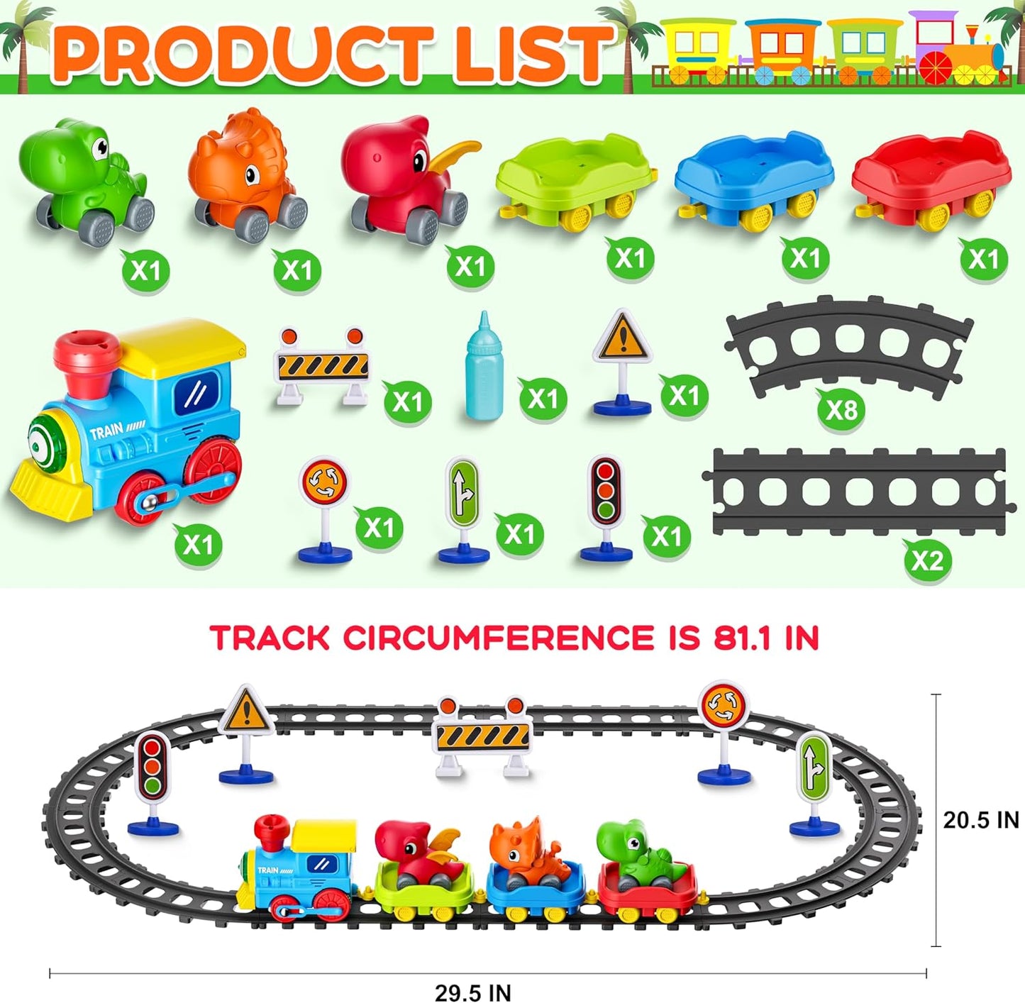 Train Set for Toddlers with Steam, Music, Lights and 3 Dinosaur Cars