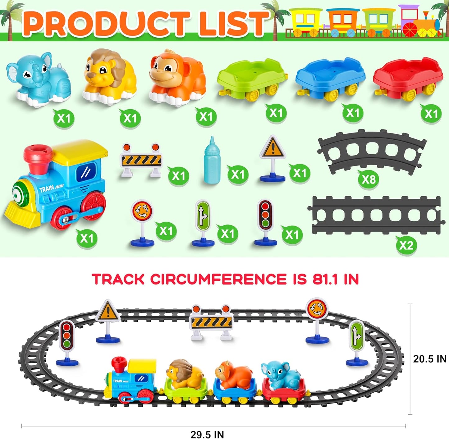Train Set for Toddlers with Steam, Music, Lights and 3 Animal Cars