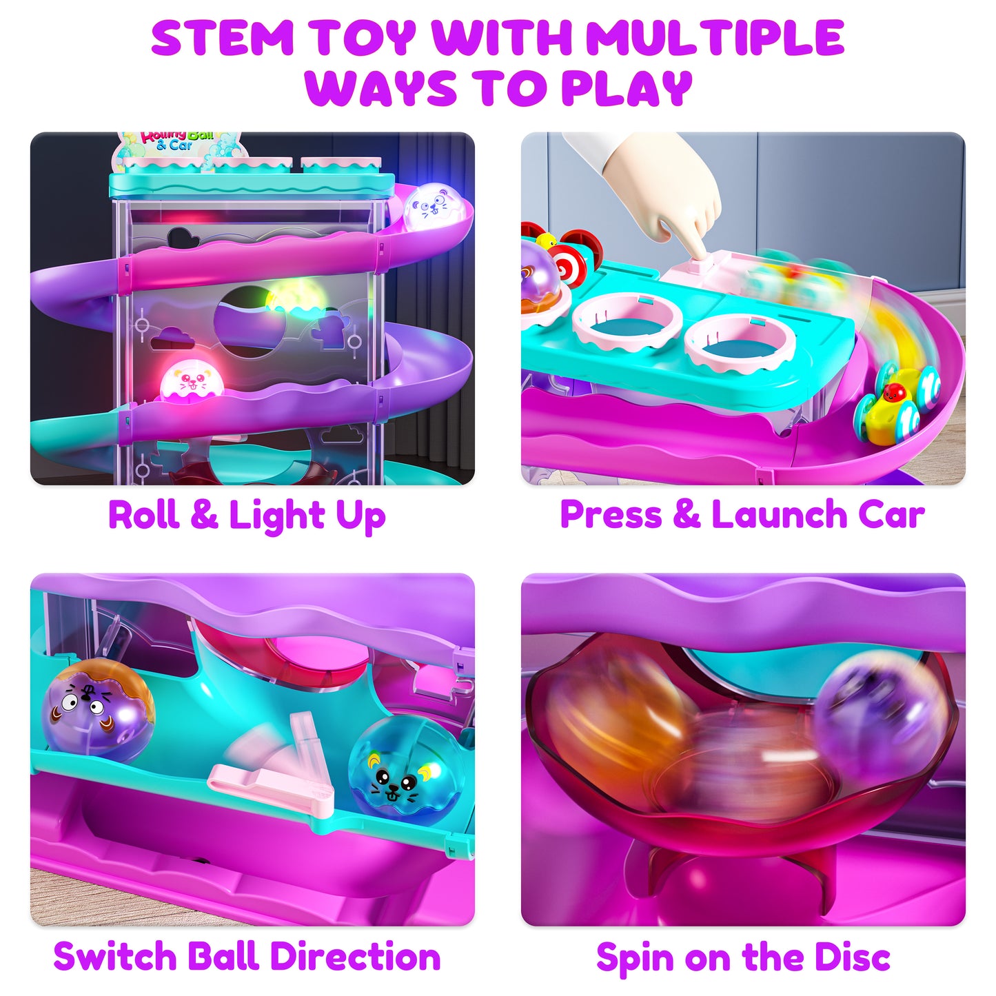 2-in-1 Ball Drop & Car Ramp Race Track Montessori Toy for Toddlers Ages 1-5