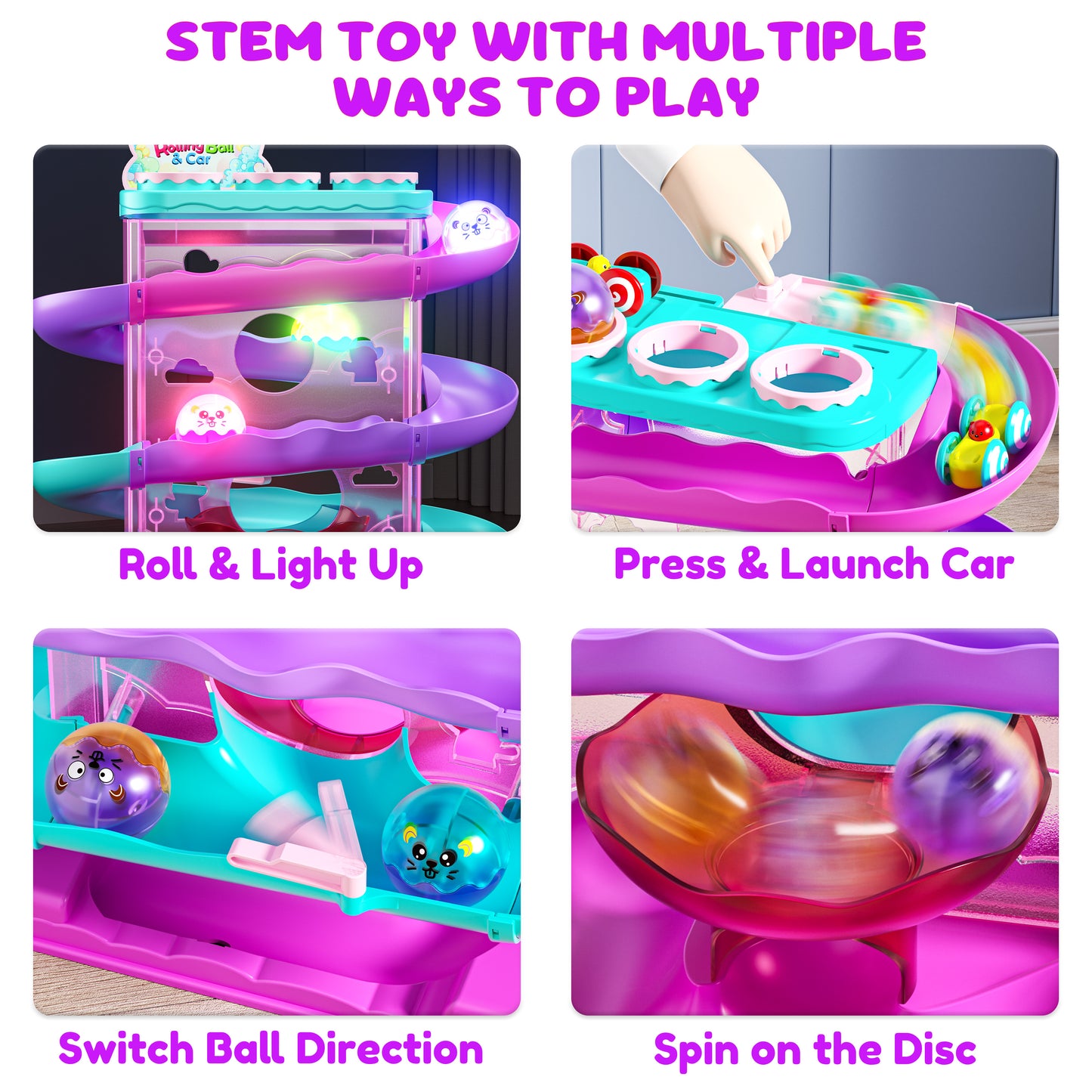 2-in-1 Ball Drop & Car Ramp Race Track Montessori Toy for Toddlers Ages 1-5