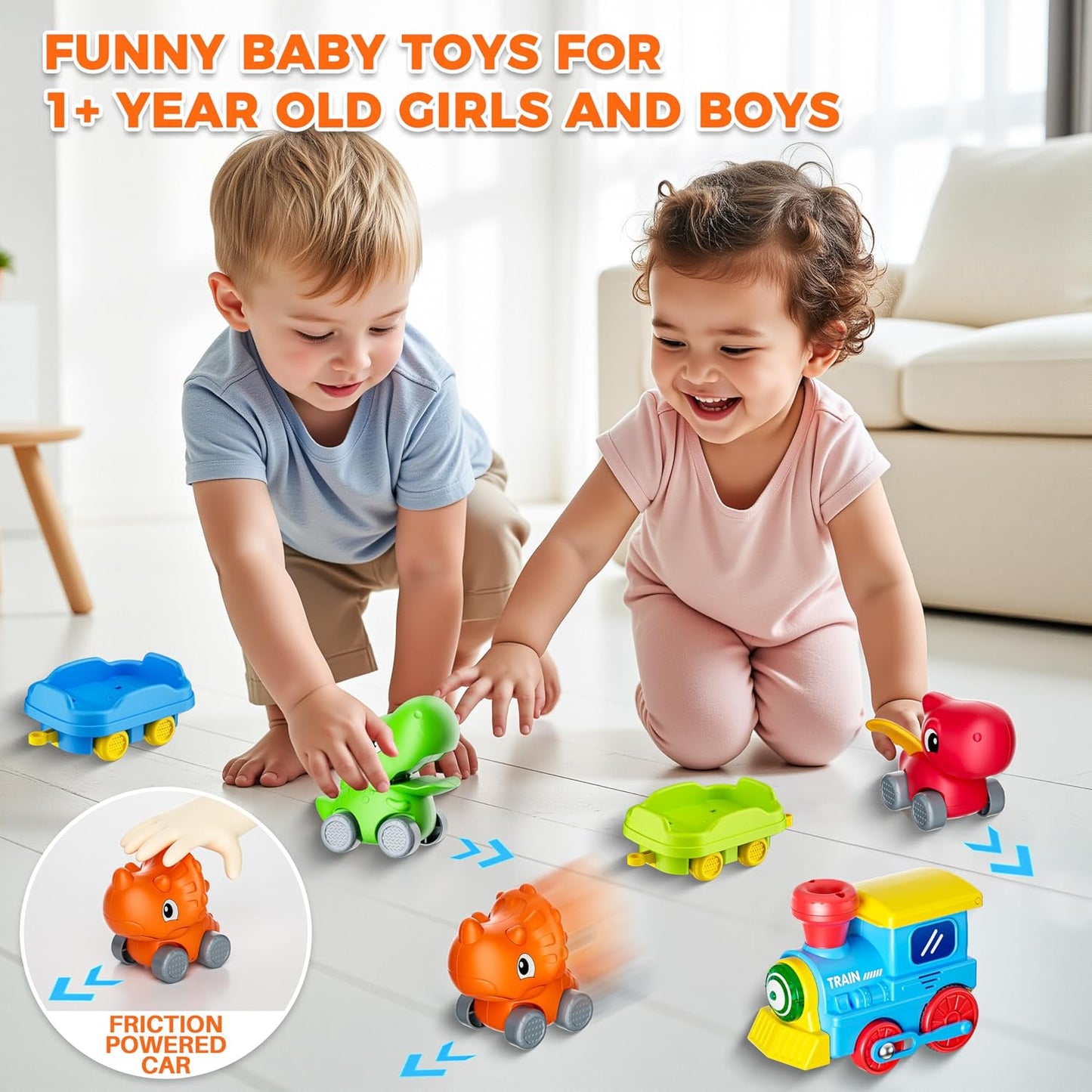 Train Set for Toddlers with Steam, Music, Lights and 3 Dinosaur Cars