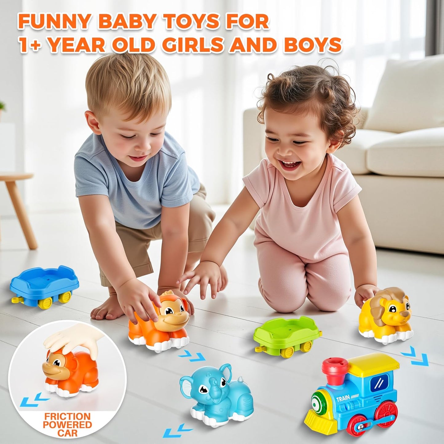 Train Set for Toddlers with Steam, Music, Lights and 3 Animal Cars