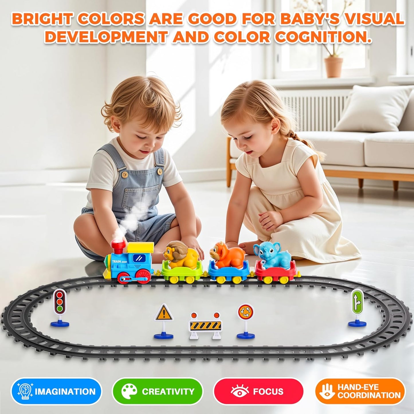 Train Set for Toddlers with Steam, Music, Lights and 3 Animal Cars