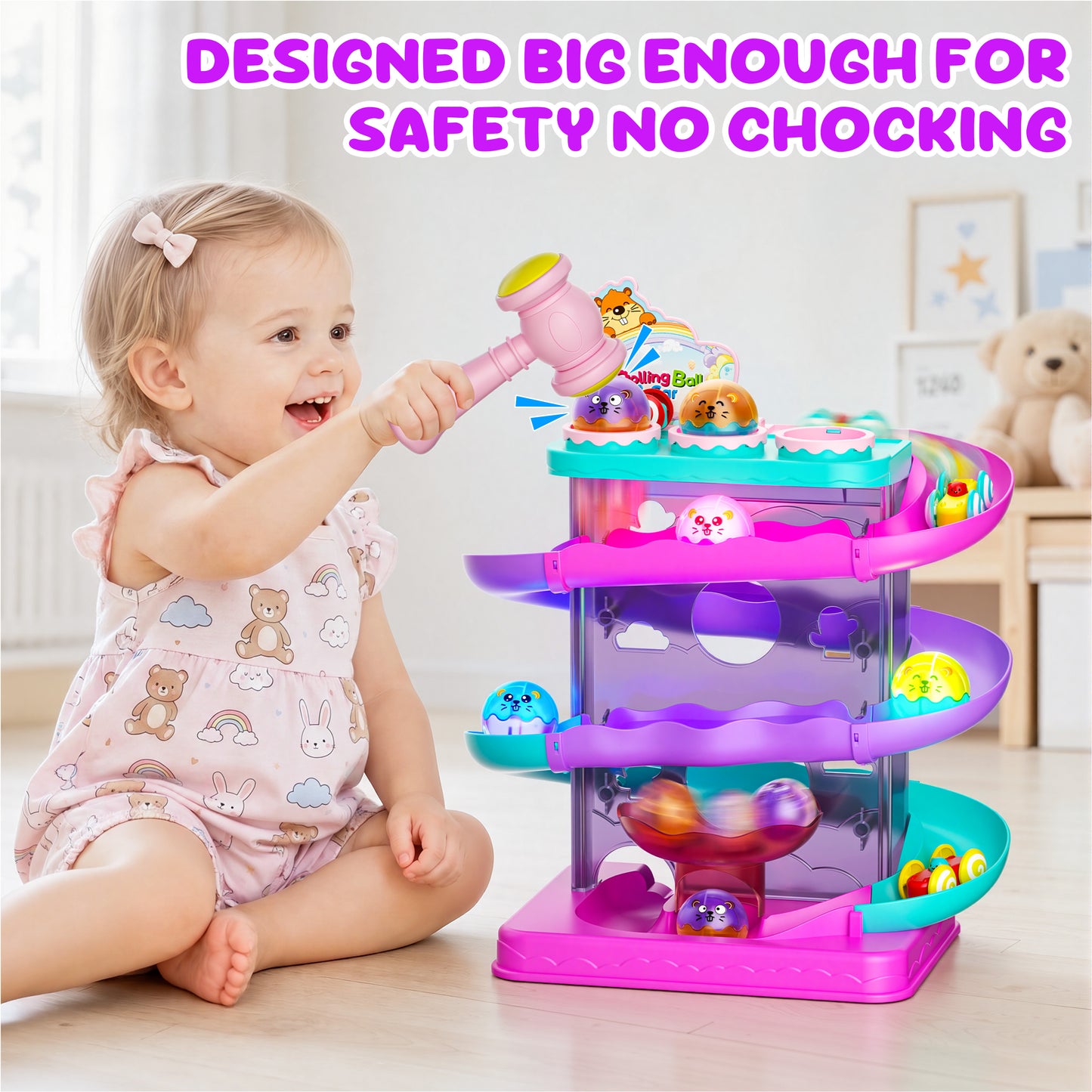 2-in-1 Ball Drop & Car Ramp Race Track Montessori Toy for Toddlers Ages 1-5