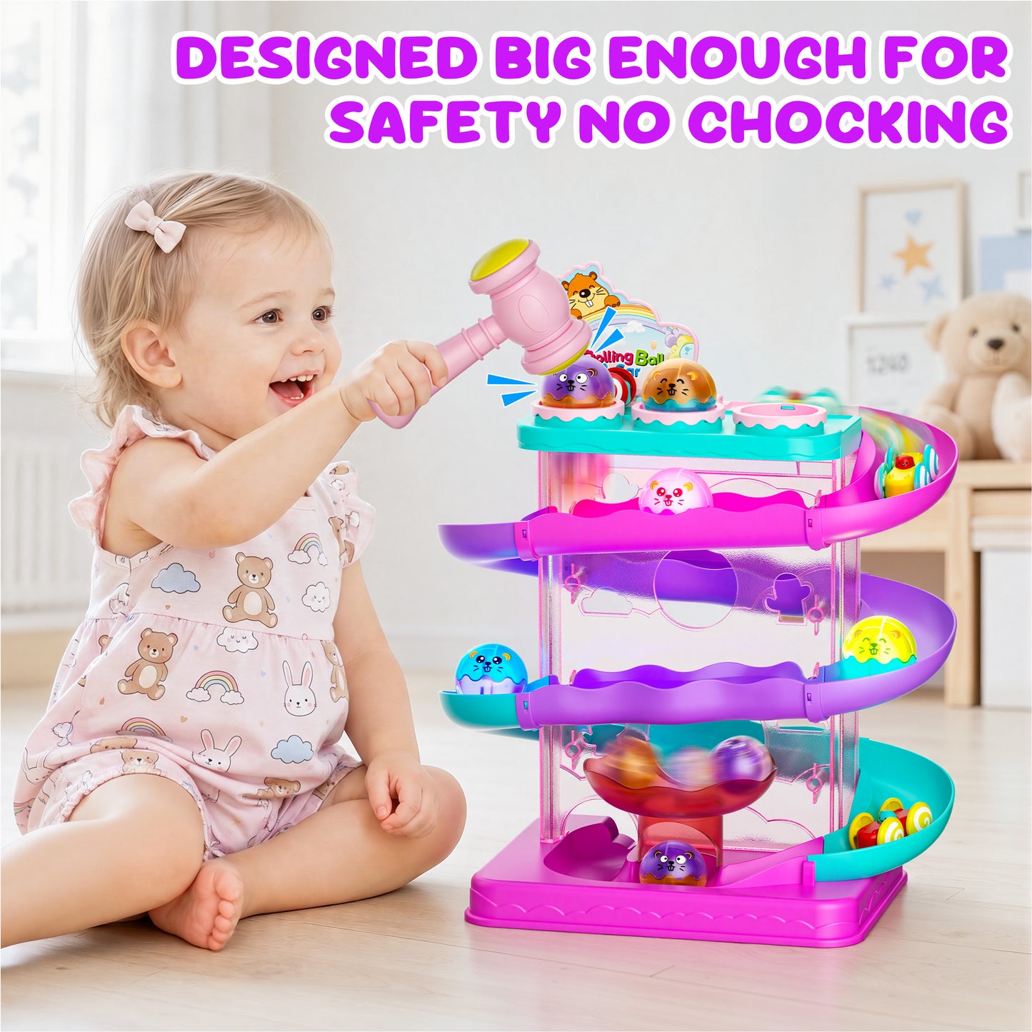 2-in-1 Ball Drop & Car Ramp Race Track Montessori Toy for Toddlers Ages 1-5