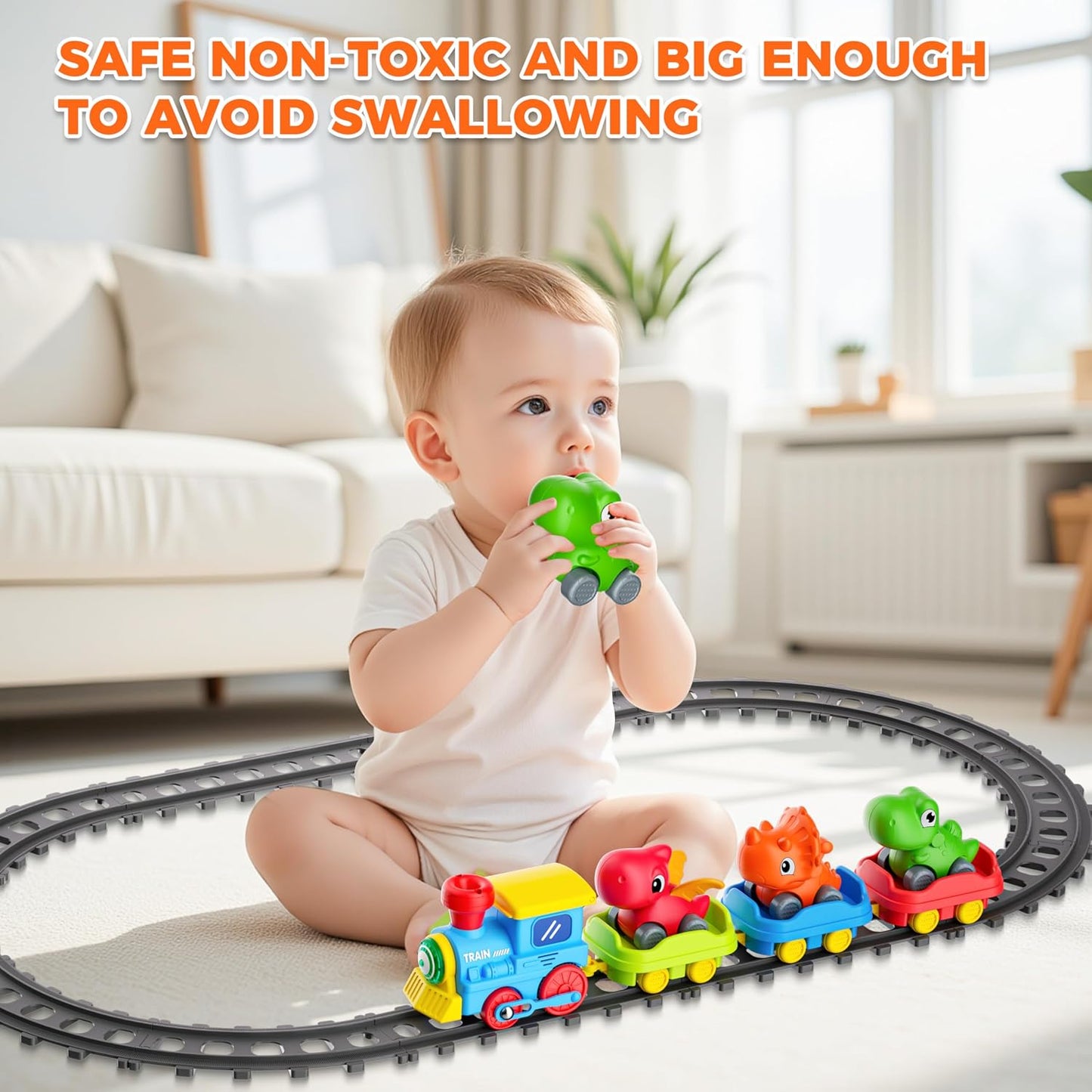 Train Set for Toddlers with Steam, Music, Lights and 3 Dinosaur Cars