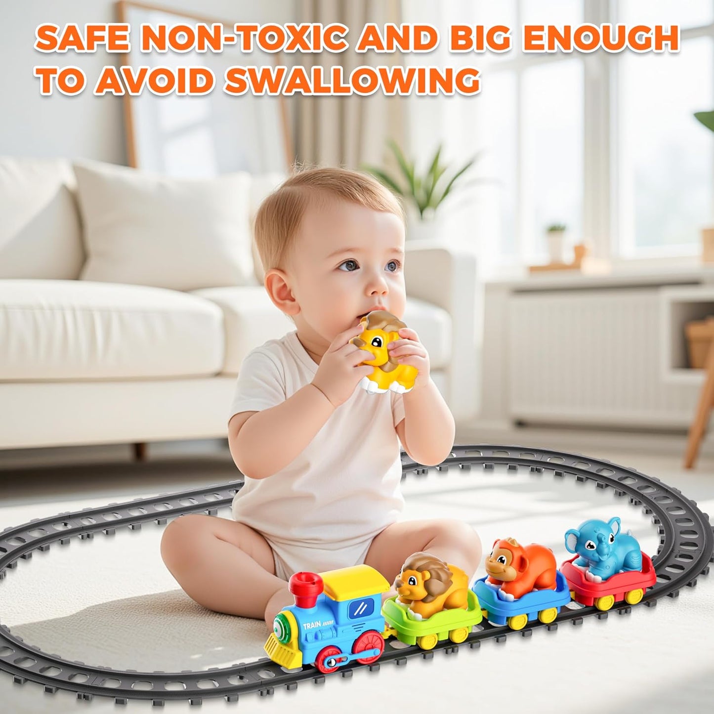 Train Set for Toddlers with Steam, Music, Lights and 3 Animal Cars