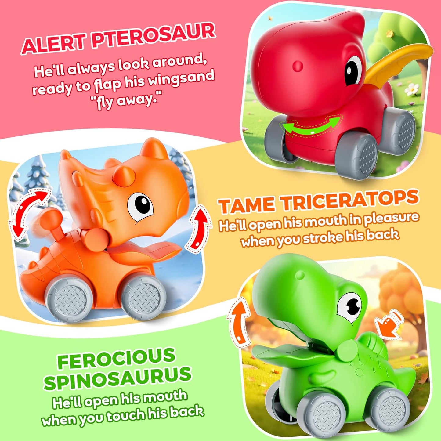 Train Set for Toddlers with Steam, Music, Lights and 3 Dinosaur Cars