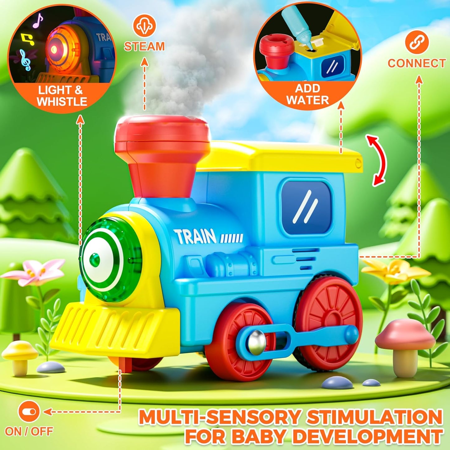 Train Set for Toddlers with Steam, Music, Lights and 3 Dinosaur Cars
