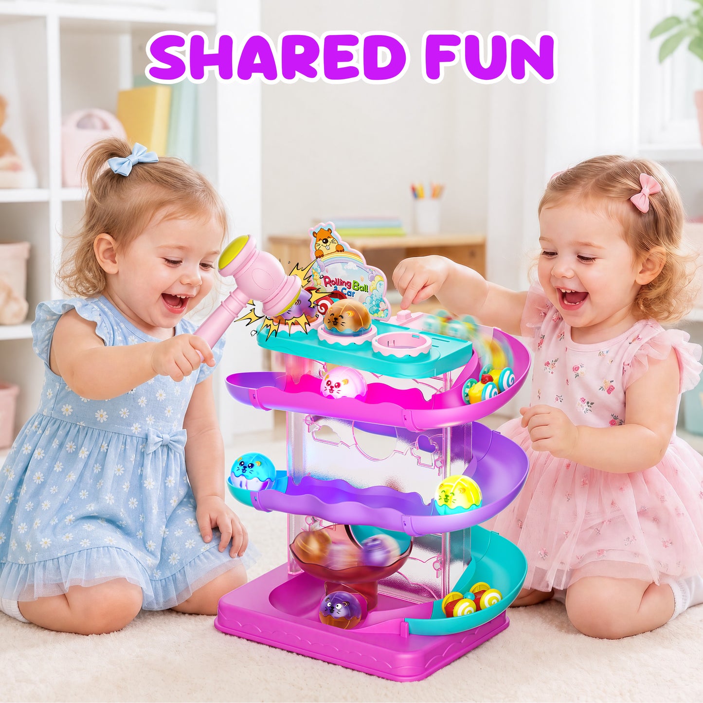2-in-1 Ball Drop & Car Ramp Race Track Montessori Toy for Toddlers Ages 1-5