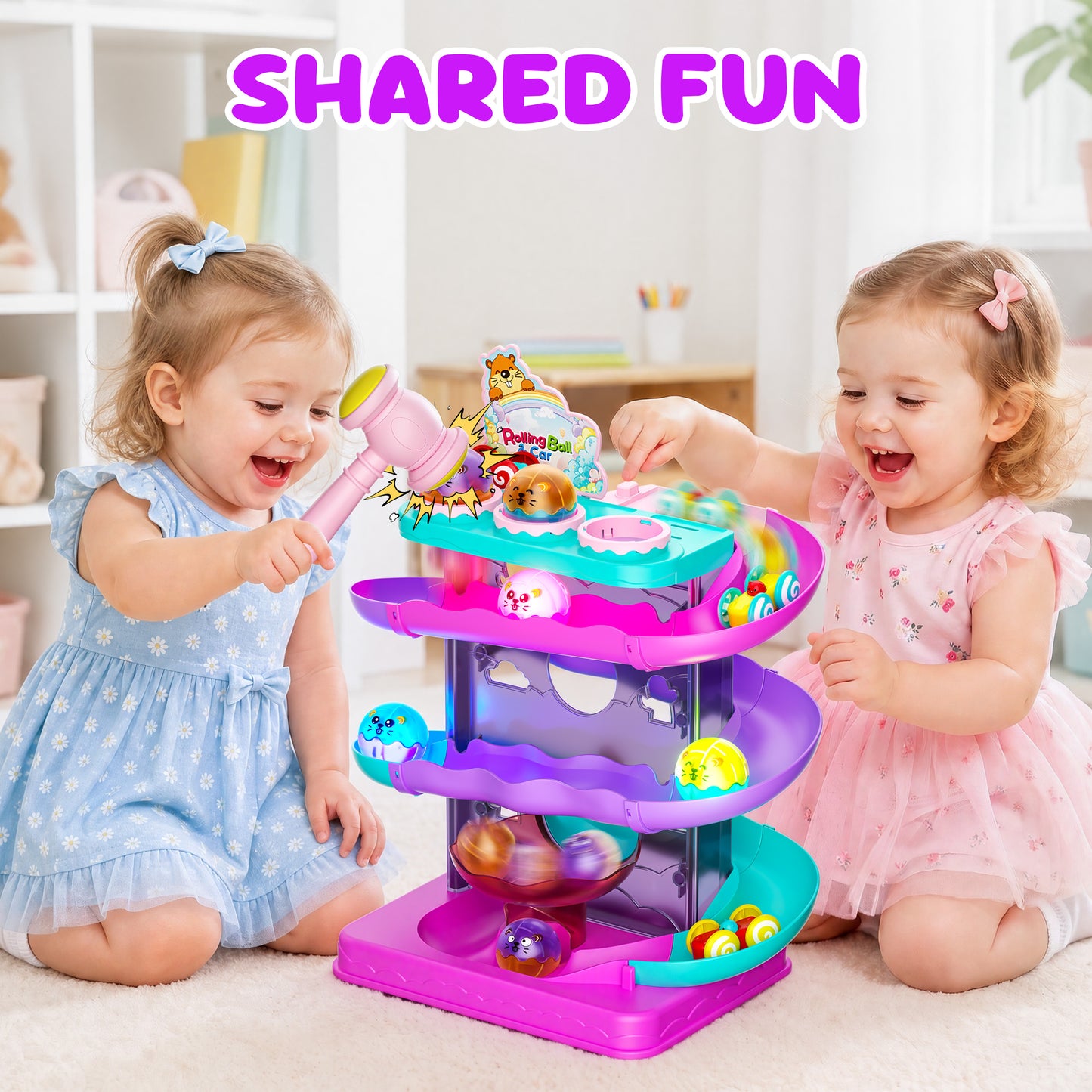 2-in-1 Ball Drop & Car Ramp Race Track Montessori Toy for Toddlers Ages 1-5