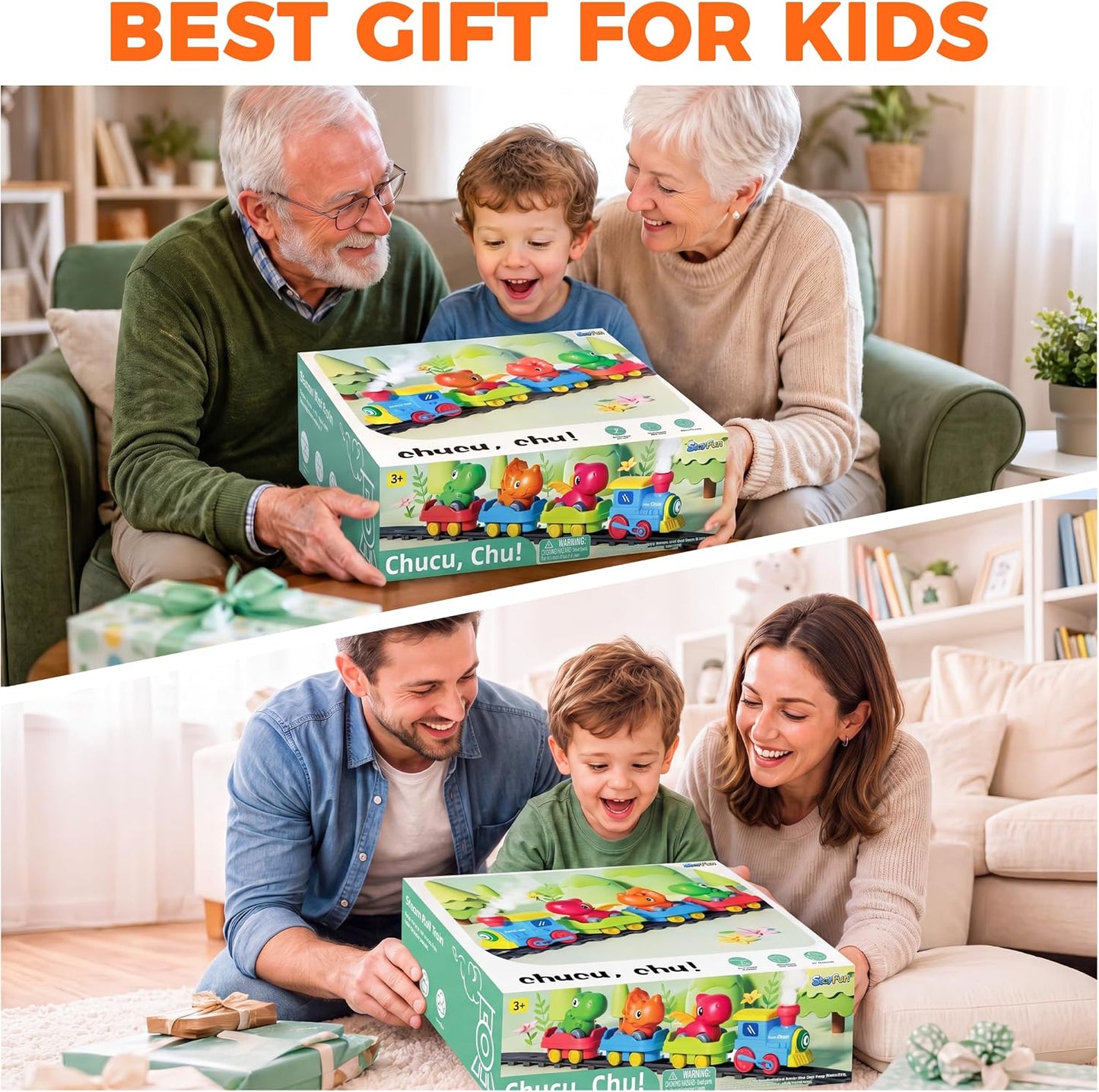 Train Set for Toddlers with Steam, Music, Lights and 3 Dinosaur Cars